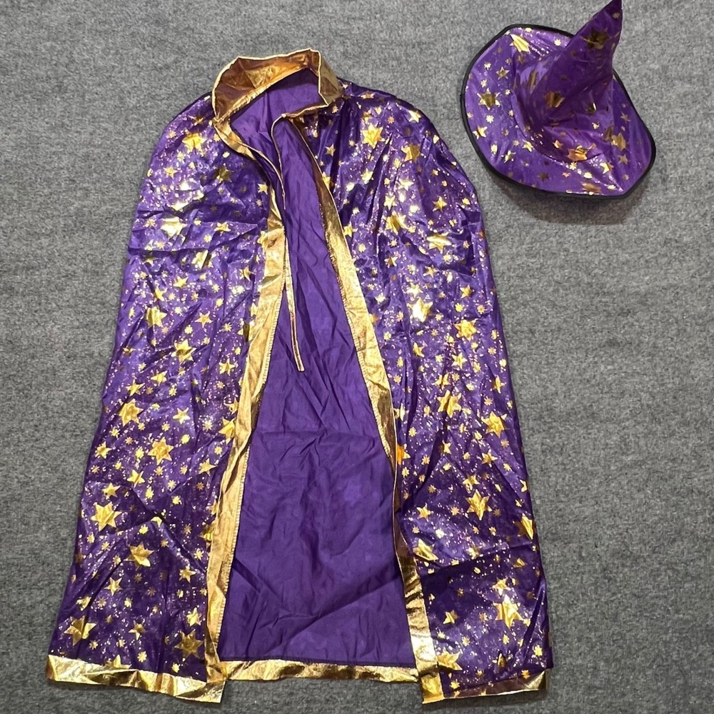 Purple Gold Star Witch Wizard Cape & Hat Costume Set One Size Halloween